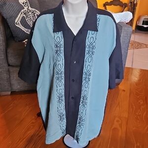 Cubavera Two-Tone Embroidered Camp Shirt Jacket - Teal & Black